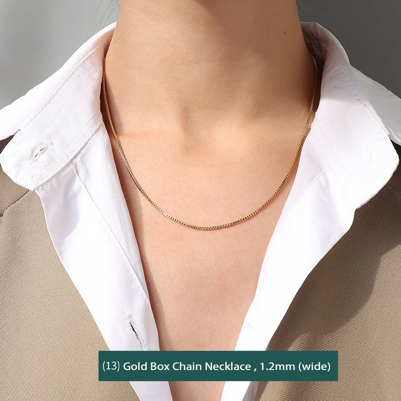 Minimalist 1.2mm Gold Box Chain Necklace, 18K PVD Gold Plated Stainless Steel Box Link Chain Dainty Jewelry