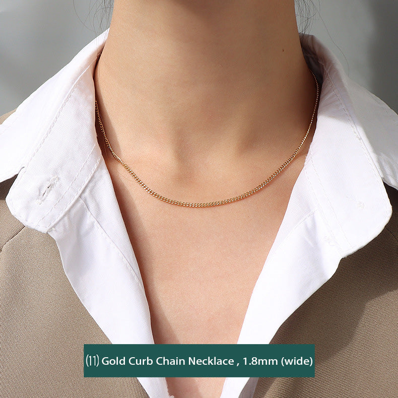 Thin 1.8mm Gold Curb Chain Necklace, 18K PVD Gold Plated Stainless Steel Curb Link Chain Women Minimal Jewelry