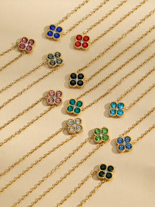 Colorful clover zircon charms and chain details for necklace and earrings collection