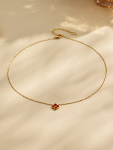 Minimal gold tone clover zircon necklace product photo for boutique wholesale jewelry
