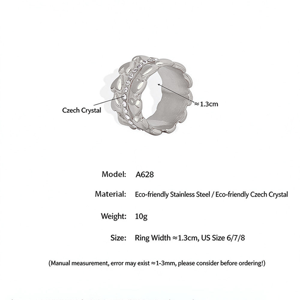 Stainless Steel Scalloped Stone-Set Ring