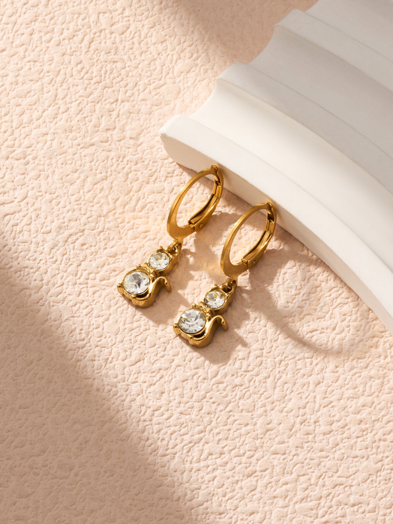 316L Stainless Steel 18K Gold PVD Cat Ear Zircon Earrings