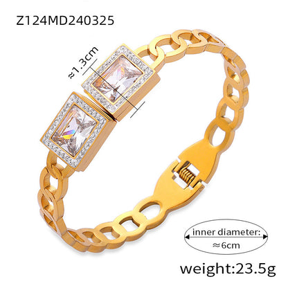 18K gold plated chain zircon bangle (Z124MD240325), inner diameter 6cm, weight 23.5g