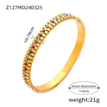 18K gold plated color zircon bangle (Z127MD240325), inner diameter 6cm, weight 21g