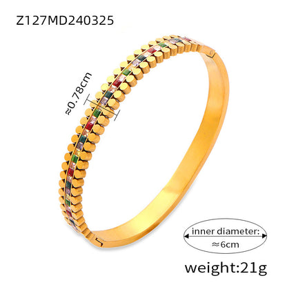 18K gold plated color zircon bangle (Z127MD240325), inner diameter 6cm, weight 21g