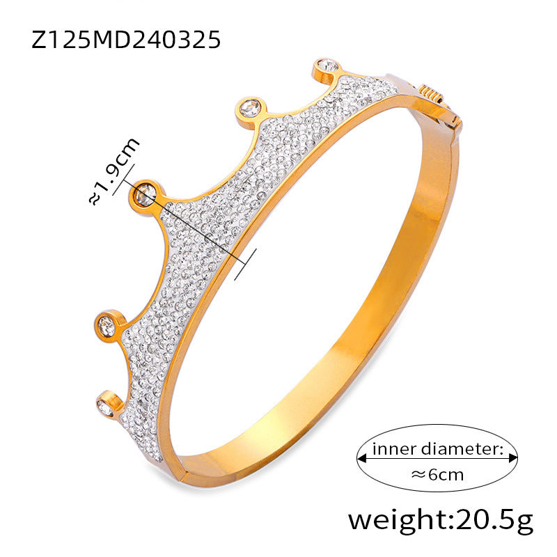 18K gold plated crown zircon bangle (Z125MD240325), inner diameter 6cm, weight 20.5g