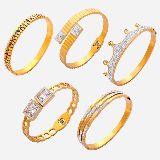 18K gold plated geometric zircon bangle set, 5 styles, retro niche statement jewelry