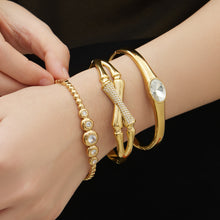 316L Stainless Steel 5A Zircon Clip-On Bangle Set with PVD Gold