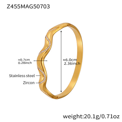 18K gold plated irregular stainless steel bracelet (Z455MAG50703), 0.7cm zircon detail, inner diameter 6cm, weight 20.1g