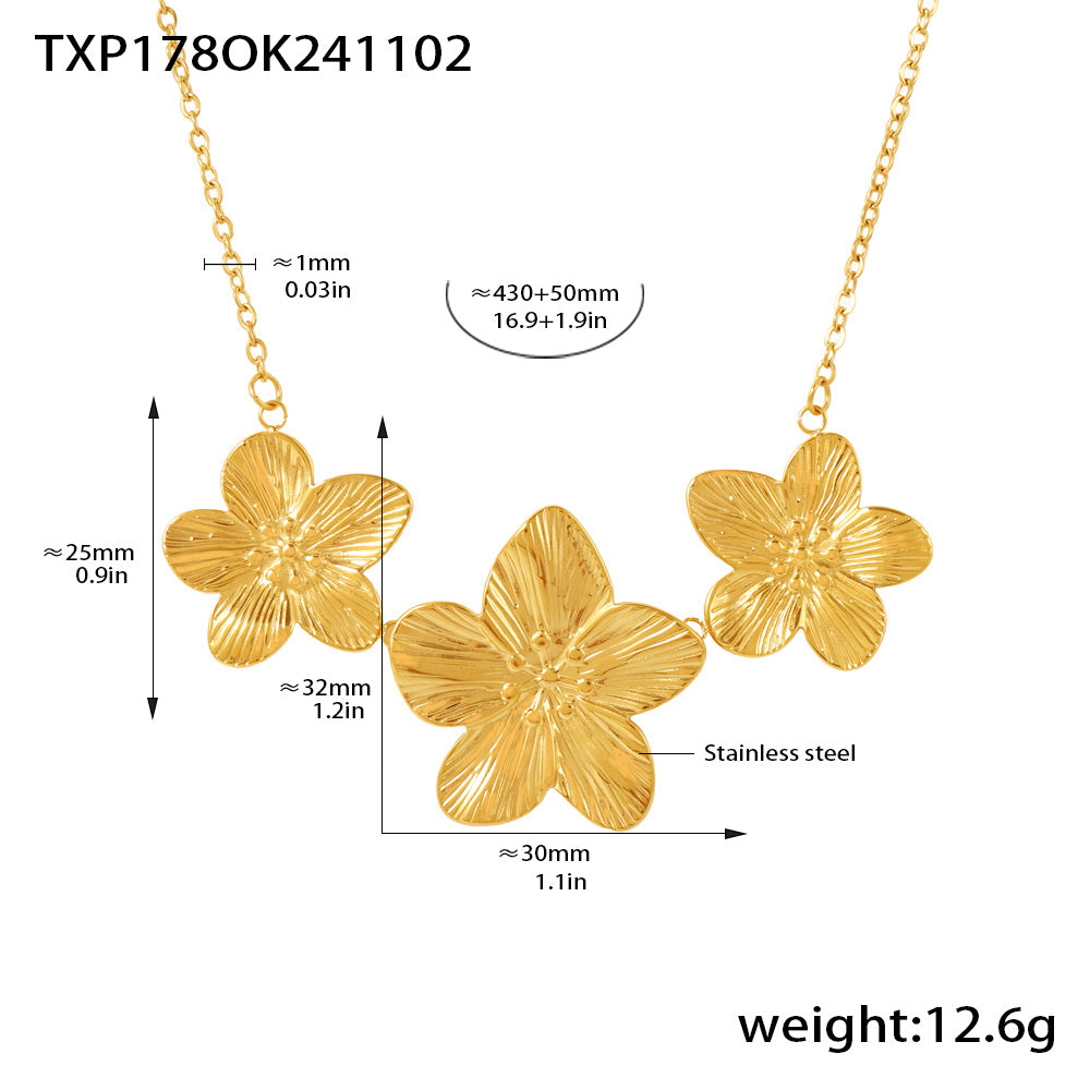 Gold 18k gold plated 3D flower necklace: 430+50mm chain 12.6g weight