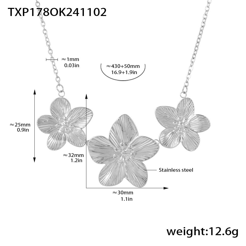 Silver 18k gold plated 3D flower necklace: 430+50mm chain 12.6g weight