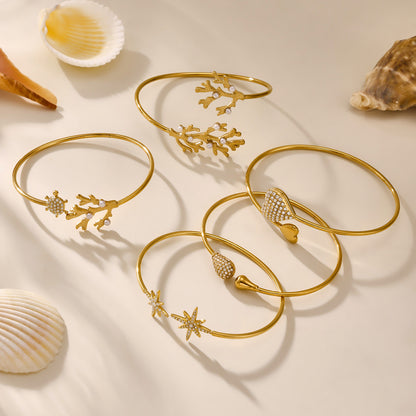 18k gold plated 5A zircon heart star bangle set, marine theme jewelry display