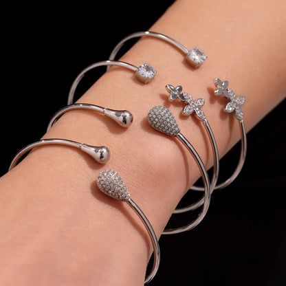 Stainless steel 5A zircon heart star bangle set, women's cuff bracelet