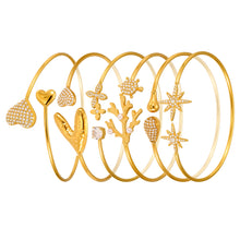 18k gold plated 5A zircon heart star bangle set collection, versatile cuff bracelet white background