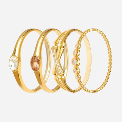 18k gold plated 5a zircon stainless steel bracelet set, multi-style clip-on bangle collection