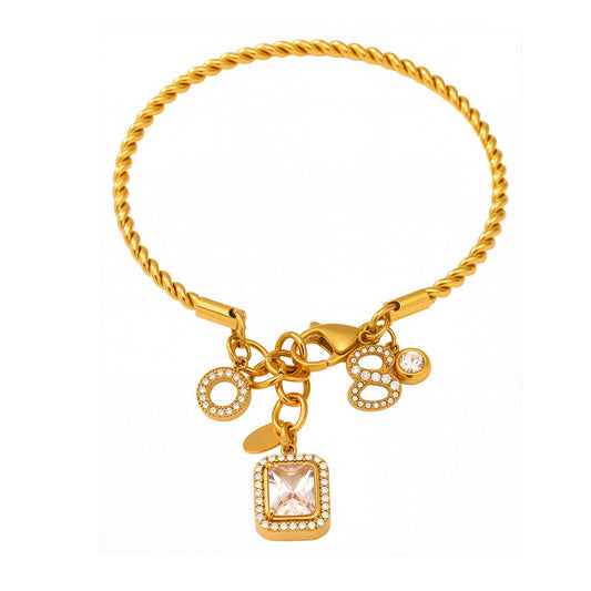 Gold 18k gold plated 5A zircon twist DIY bangle: sparkling 5A zircon accents