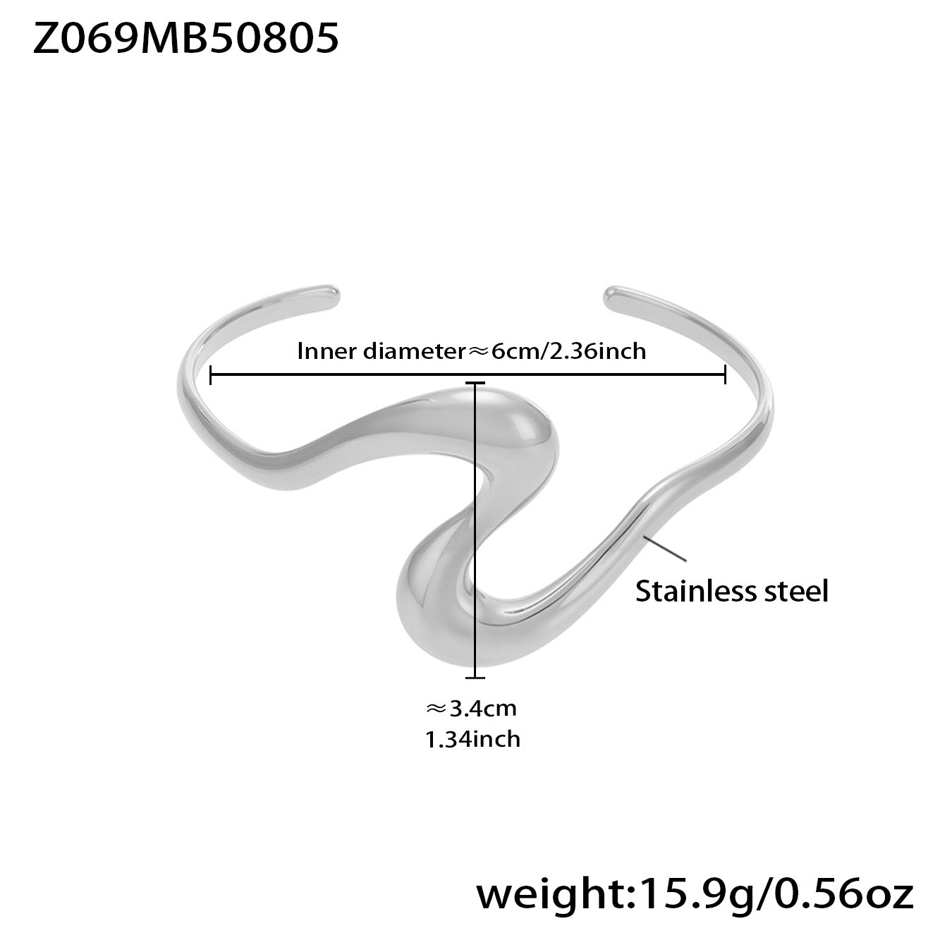 Silver 18k gold plated bold curved open bangle: Z-curve design 6cm inner diameter 15.9g weight