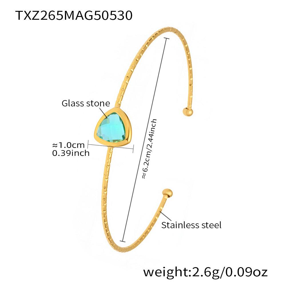 Light blue 18k gold plated cut Czech glass open bangle: durable 18k gold plating fade-resistant