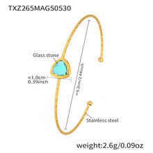 Light blue 18k gold plated cut Czech glass open bangle: durable 18k gold plating fade-resistant