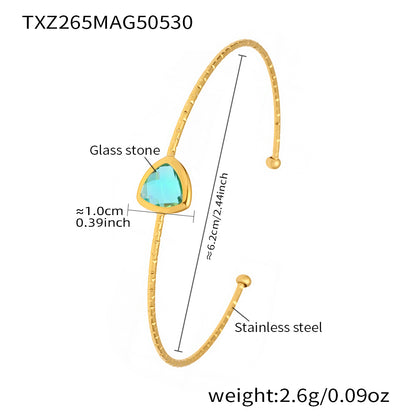 Light blue 18k gold plated cut Czech glass open bangle: durable 18k gold plating fade-resistant