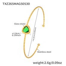 Green 18k gold plated cut Czech glass open bangle: lightweight 2.6g comfortable wear