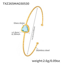 Cyan 18k gold plated cut Czech glass open bangle: minimalist open design fits most wrists