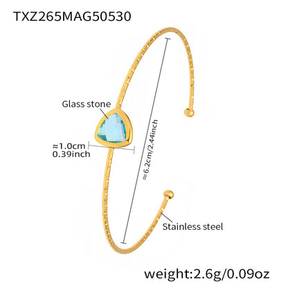 Cyan 18k gold plated cut Czech glass open bangle: minimalist open design fits most wrists