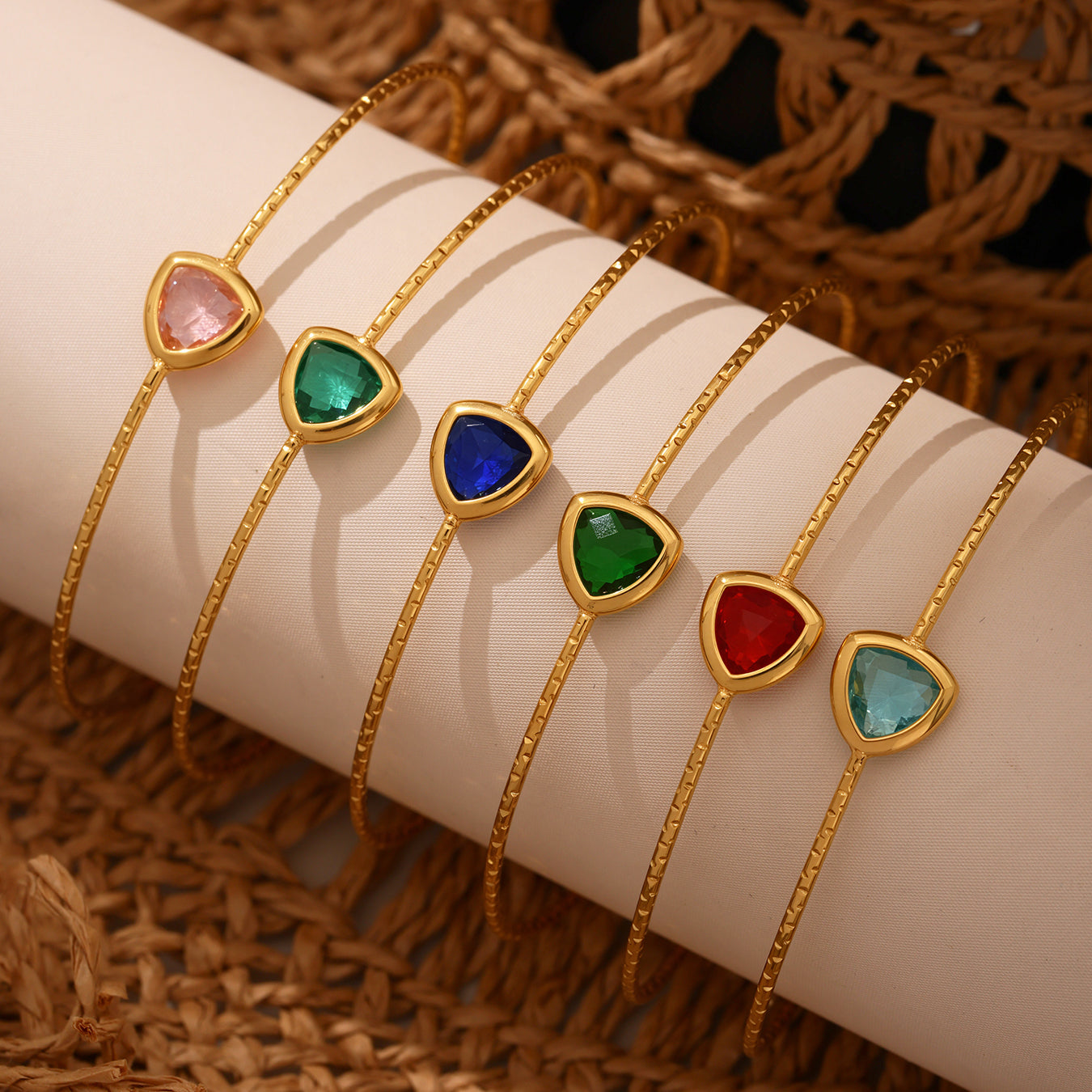 18k gold plated cut Czech glass open bangle multi-color set: durable 18k gold plating