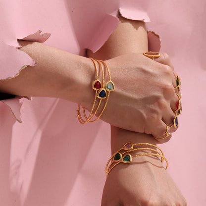 18k gold plated cut Czech glass open bangle stack: multi-color trendy daily accessory