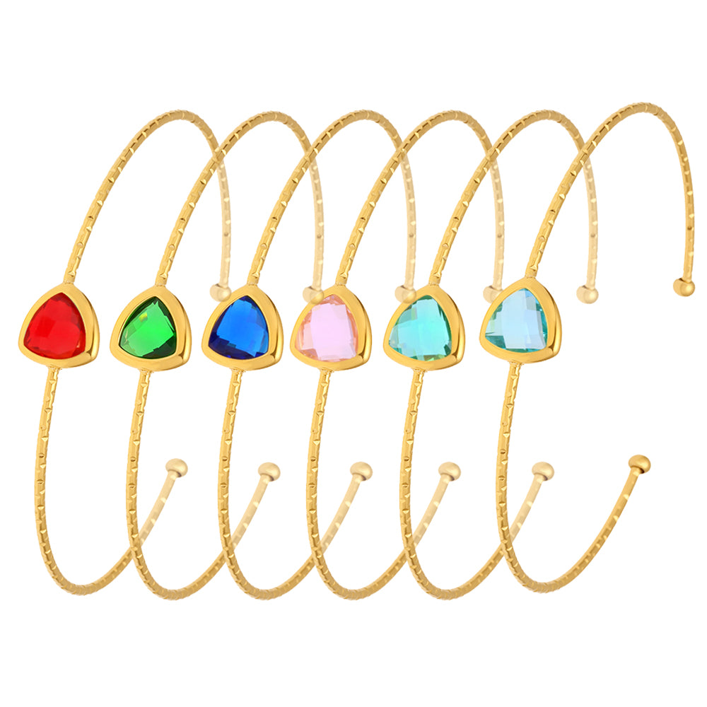 Multi-color 18k gold plated cut Czech glass open bangle set: vibrant faceted stone design
