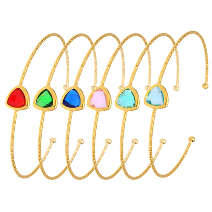 Multi-color 18k gold plated cut Czech glass open bangle set: vibrant faceted stone design