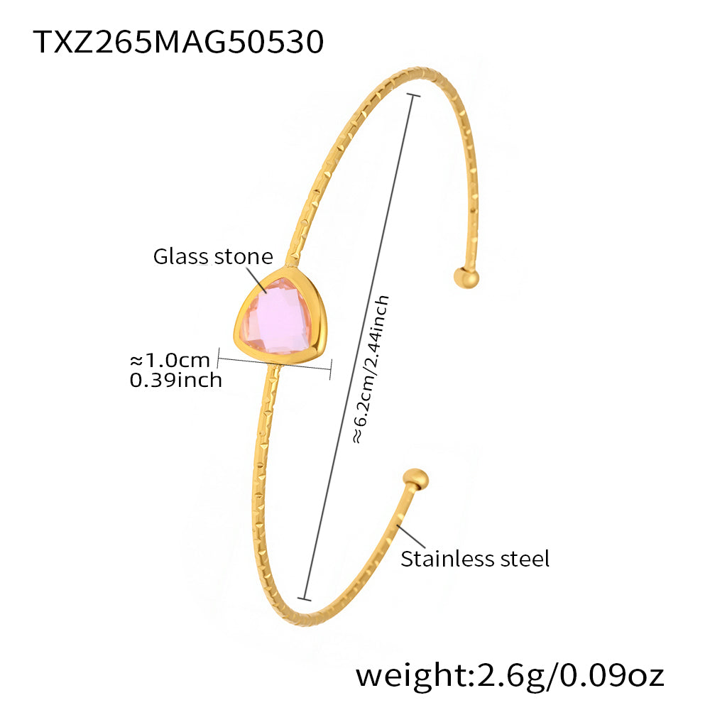 Pink 18k gold plated cut Czech glass open bangle: 6.2cm inner diameter 2.6g weight stainless steel design
