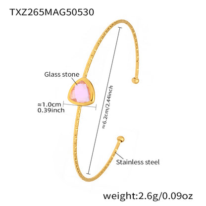 Pink 18k gold plated cut Czech glass open bangle: 6.2cm inner diameter 2.6g weight stainless steel design