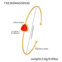 Red 18k gold plated cut Czech glass open bangle: faceted glass stone trendy daily accessory