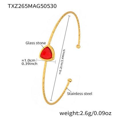 Red 18k gold plated cut Czech glass open bangle: faceted glass stone trendy daily accessory