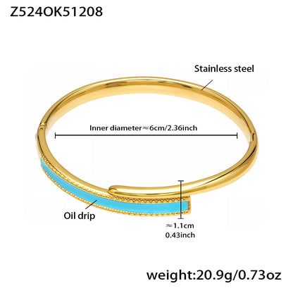 Gold 18k gold plated enamel clasp bangle: blue oil drip 6cm inner diameter 20.9g weight