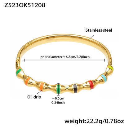 Gold 18k gold plated enamel clasp bangle: multi-color oil drip 5.8cm inner diameter 22.2g weight