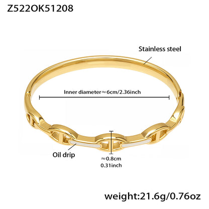 Gold 18k gold plated enamel clasp bangle: white oil drip 6cm inner diameter 21.6g weight