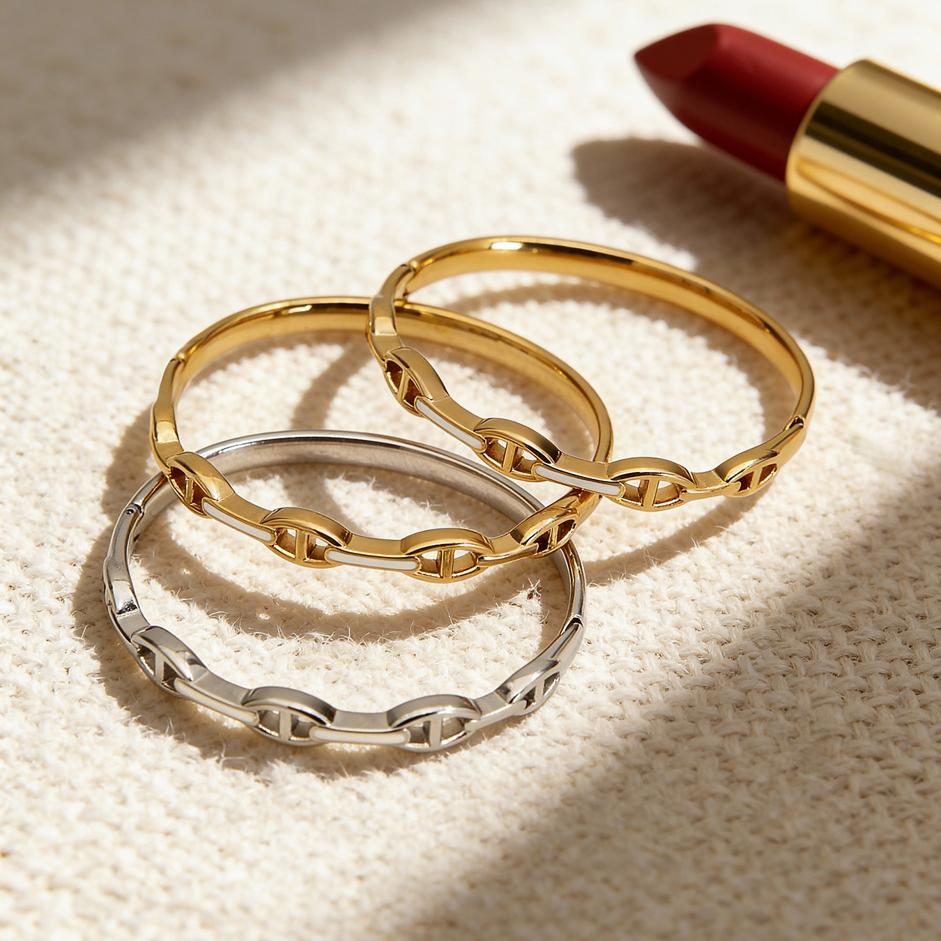 18k gold plated fashion minimalist enamel clasp bangle set, gold and silver collection