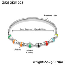 Silver 18k gold plated enamel clasp bangle: multi-color oil drip 5.8cm inner diameter 22.2g weight