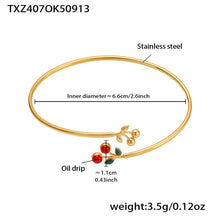 Gold 18k gold plated enamel red cherry zircon bangle: 6.6cm inner diameter 3.5g weight
