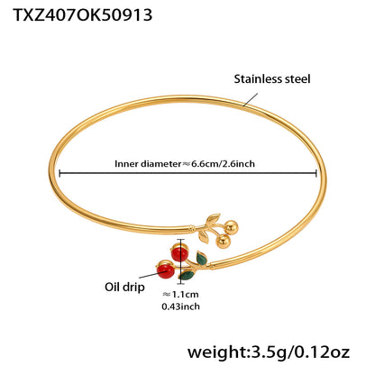 Gold 18k gold plated enamel red cherry zircon bangle: 6.6cm inner diameter 3.5g weight