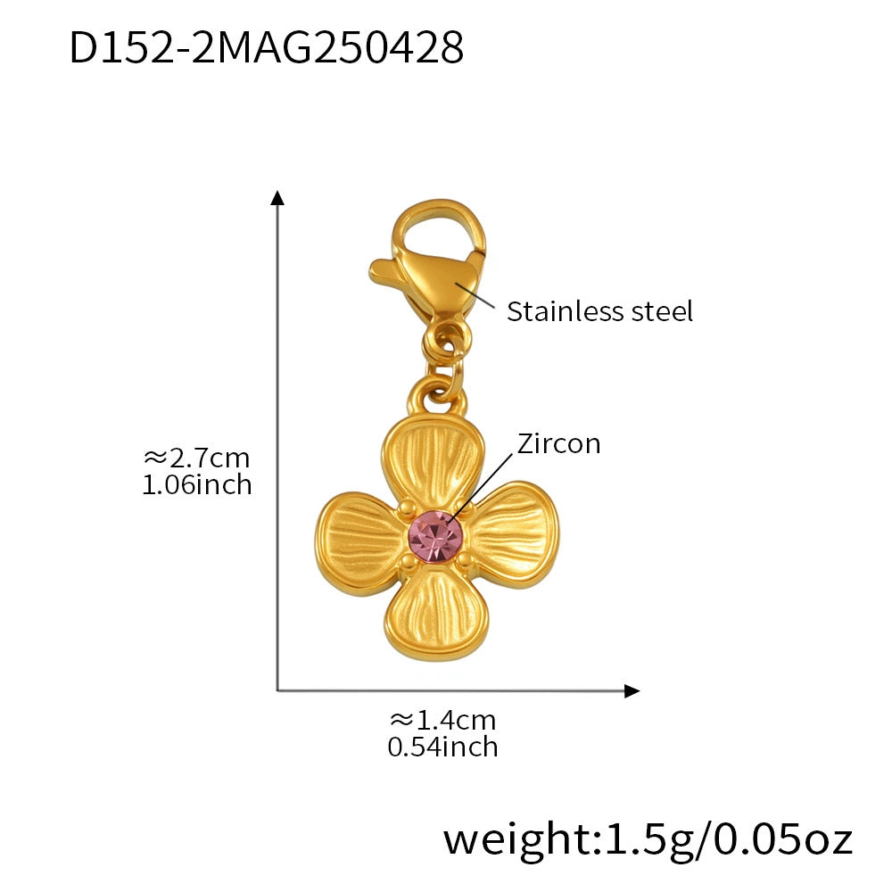 18k gold plated four-leaf clover charm with pink zircon: 2.7cm length 1.5g weight, stainless steel lobster clasp for personalized styling