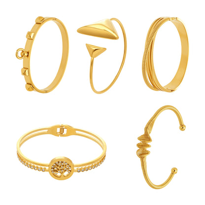 18k gold plated geometric open bangle set: irregular versatile cuff bracelet collection