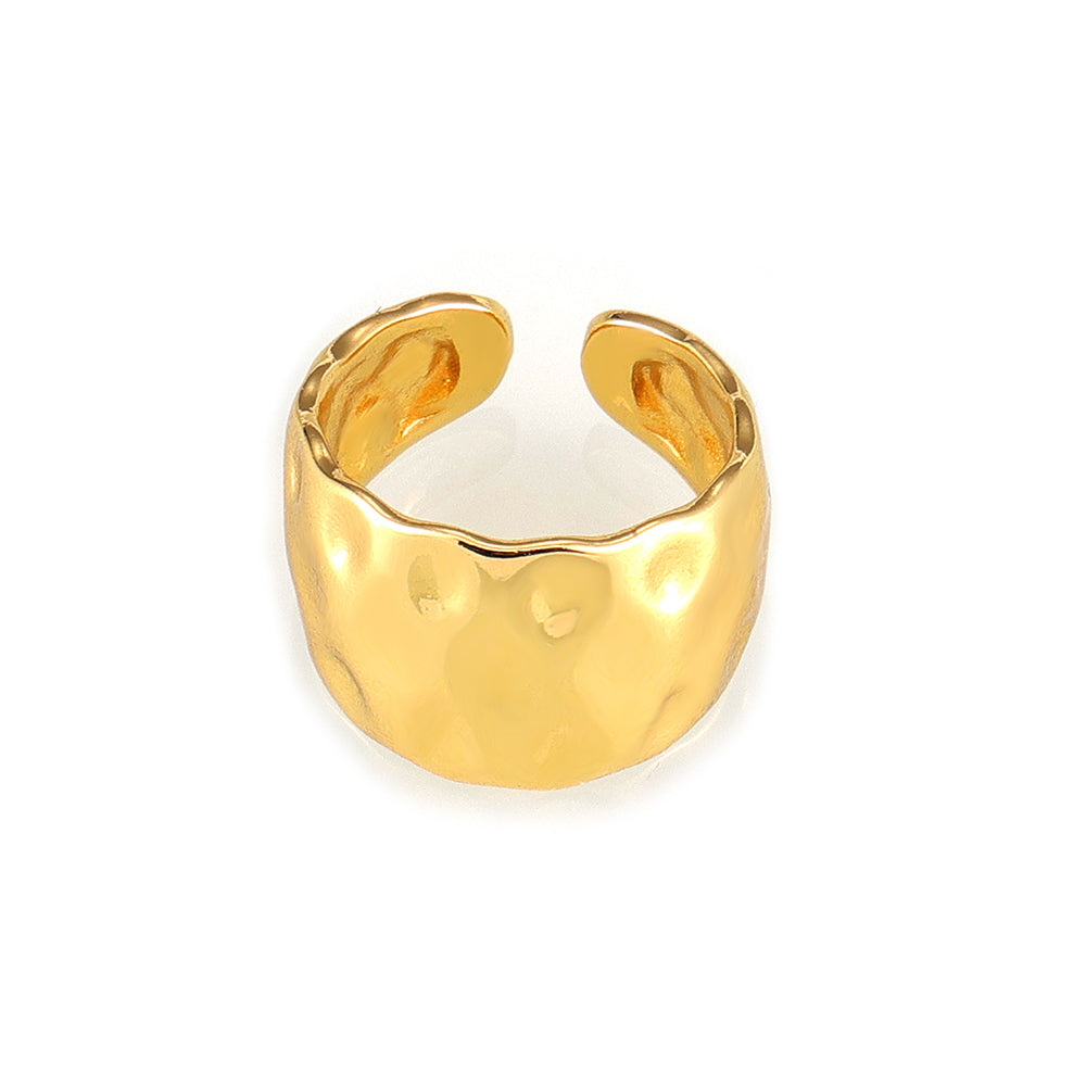 18K gold plated hammered open ring with wide sculptural copper band