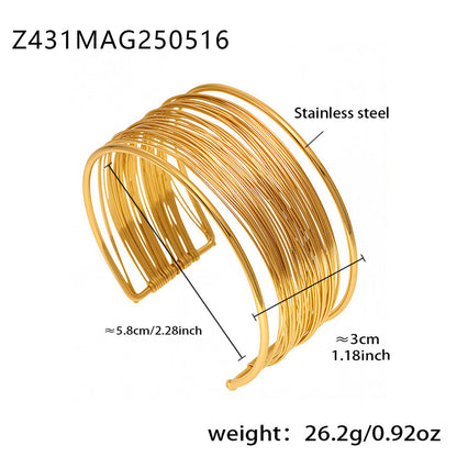 Gold 18k gold plated hand-wrapped brushed bangle: 5.8cm inner diameter 26.2g weight