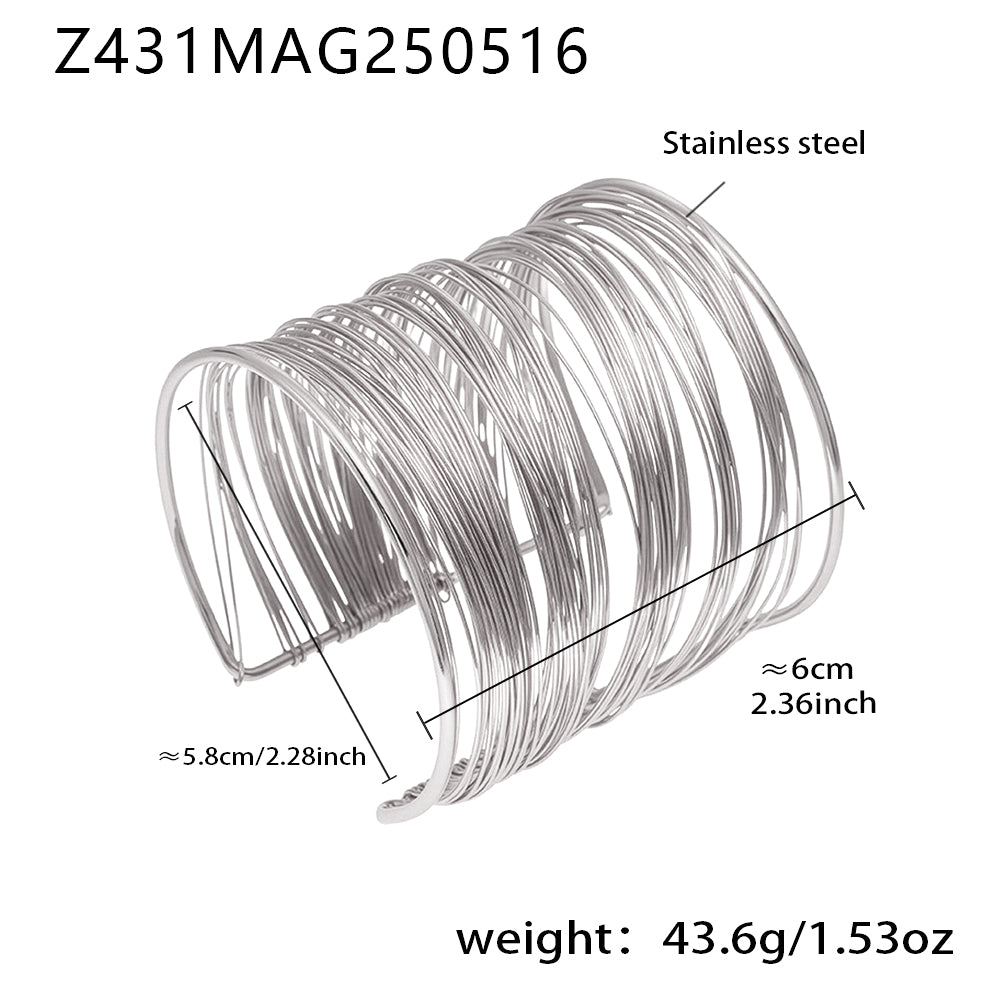 Silver 18k gold plated hand-wrapped brushed large bangle: 5.8cm inner diameter 43.6g weight