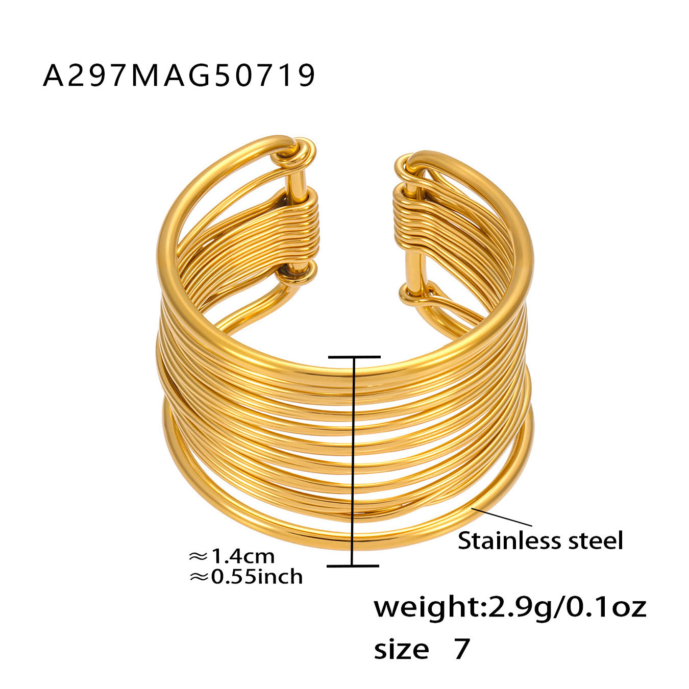 Gold 18k gold plated hand-wrapped brushed ring: size 7 1.4cm width 2.9g weight