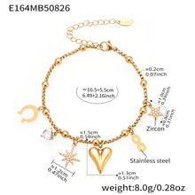 18k gold plated heart star moon zircon charm bracelet: 16.5+5.5cm adjustable length 8.0g weight, stainless steel with sparkling zircon accents