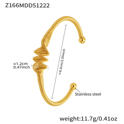 Gold 18k gold plated irregular geometric bangle: spiral design 6.5cm inner diameter 11.7g weight